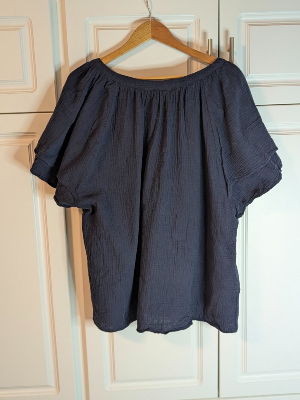 *SALE* Cynthia Rowley Navy Cotton Gauze Flutter Sleeve Peasant Blouse 2X Boho - Picture 5 of 11